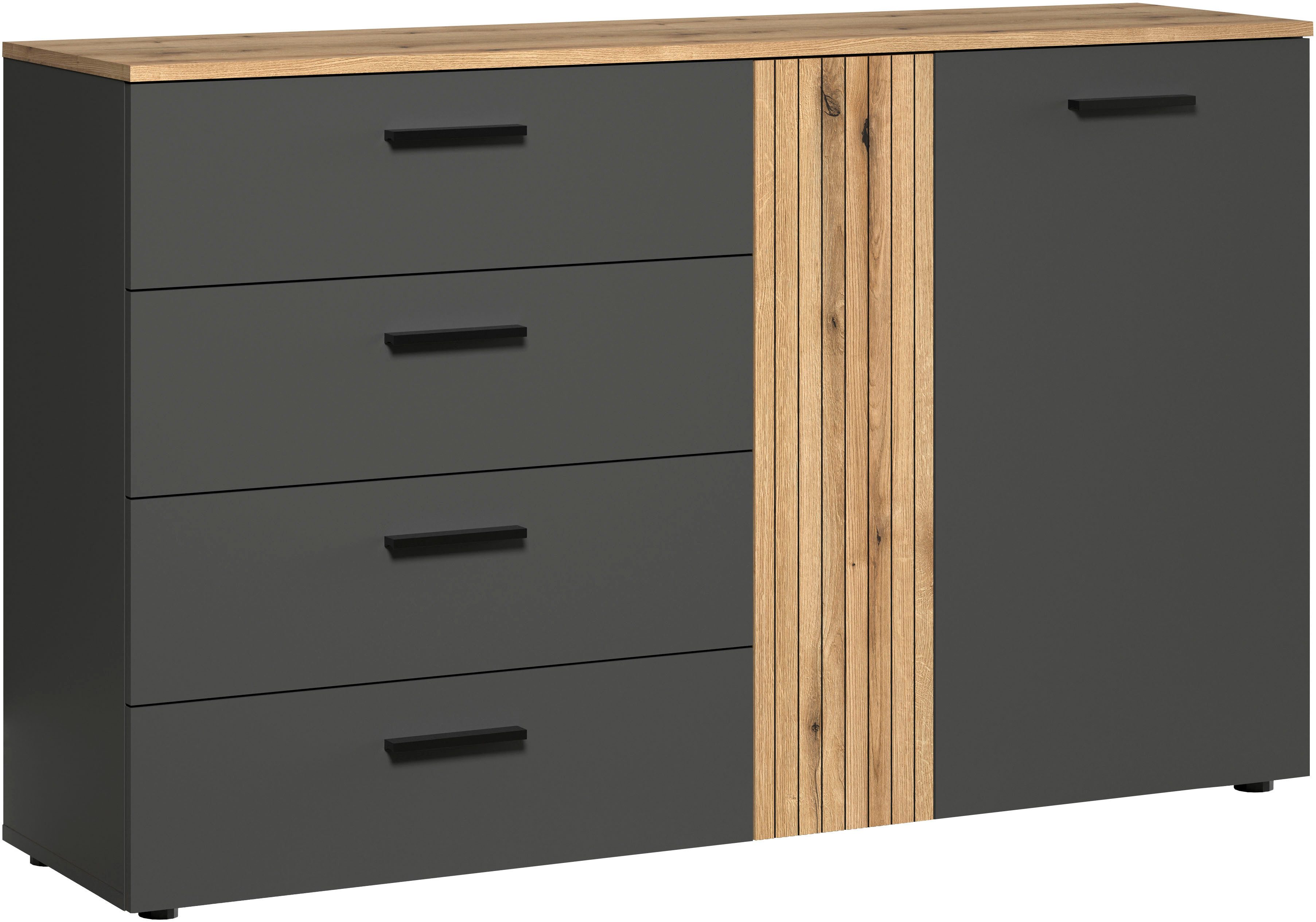 Home affaire Kommode Estepona (1 St), Sideboard mit voll ausziehbaren Schubladen - (B/T/H) 139/38/86 cm