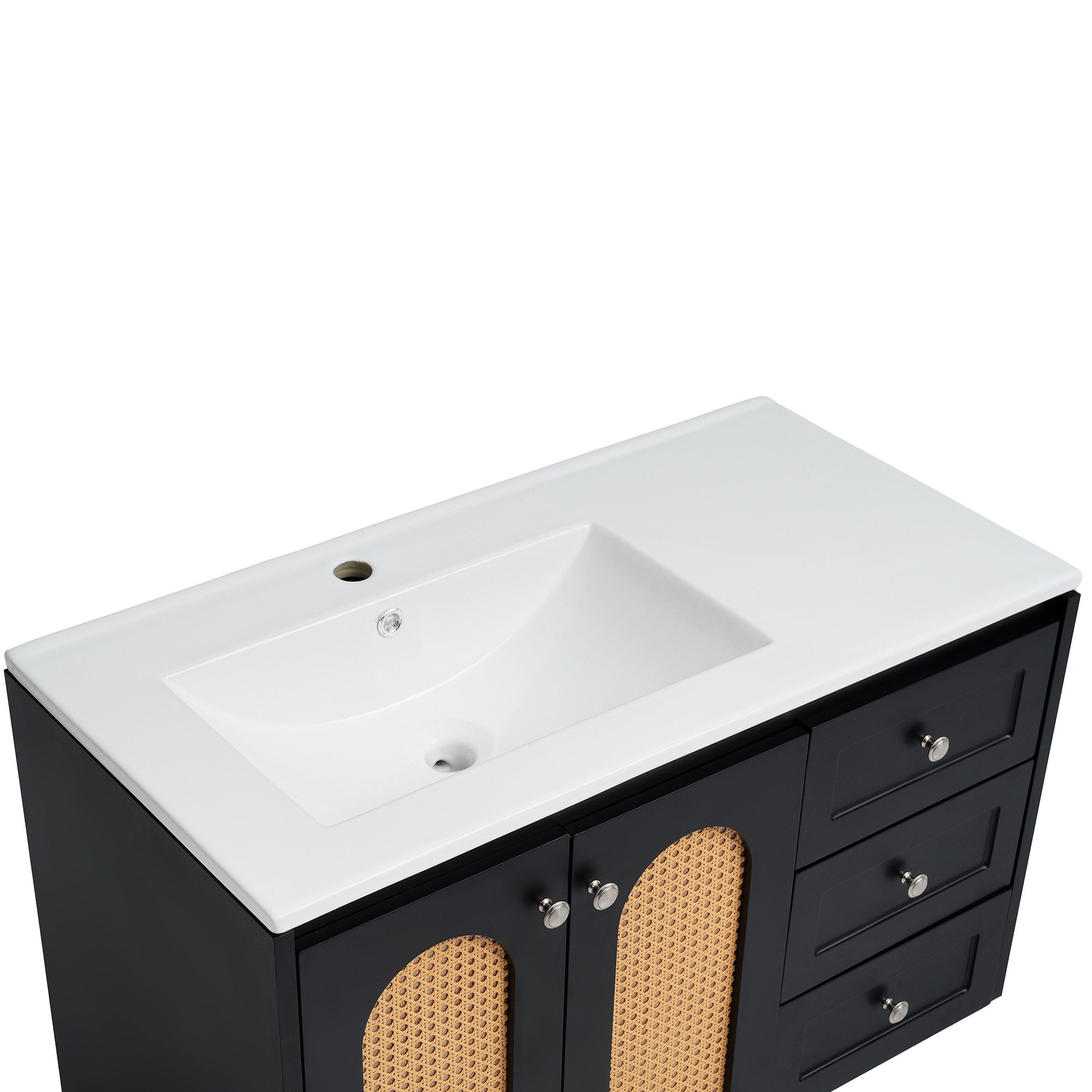 Nathan James Jackson Rattan Nachttisch Wandmontiert – Mit Schublade & Offenem Regal, Schwarz/rattan