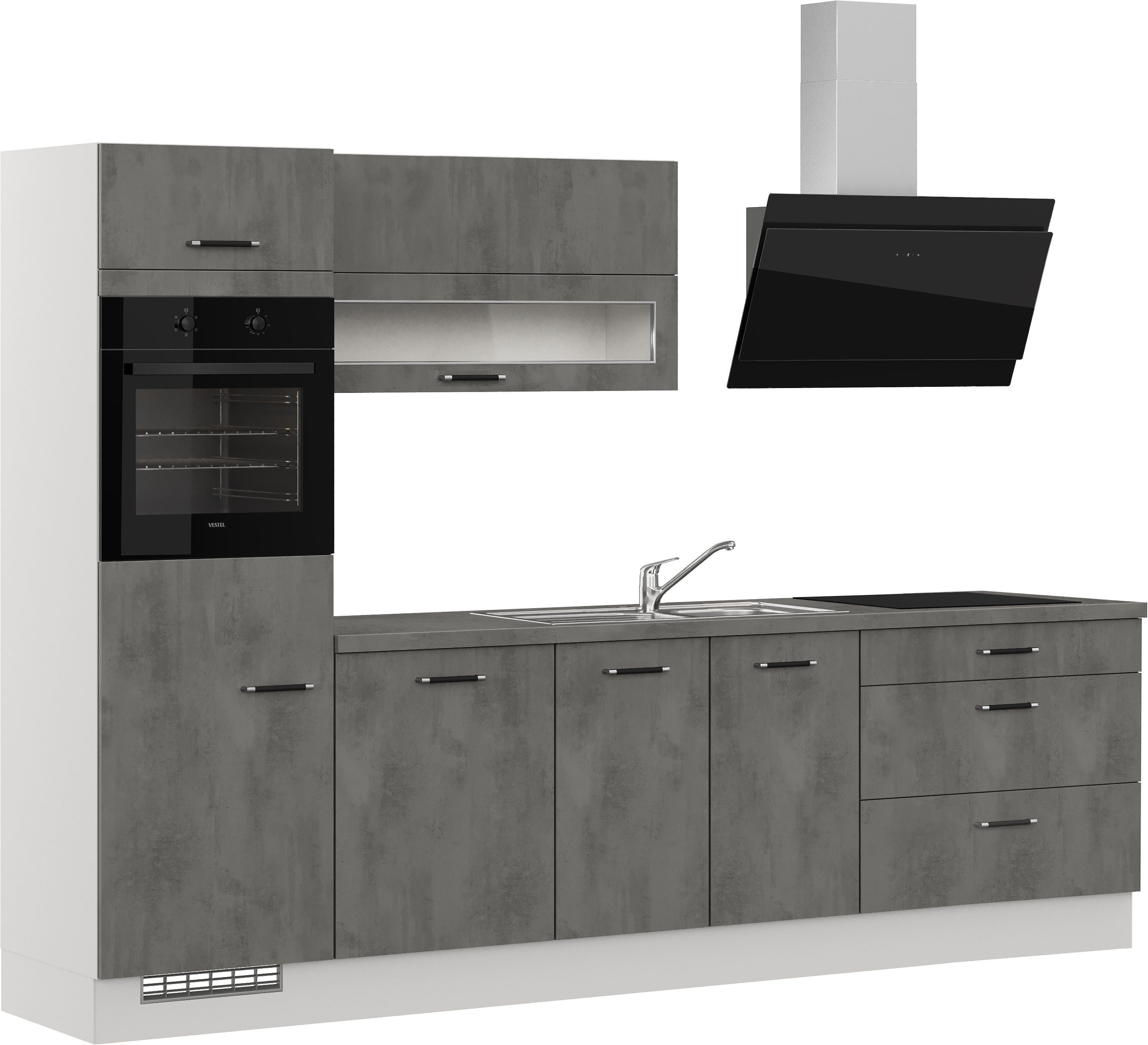 IMPULS KÜCHEN Küchenzeile Prag, Ausrichtung wählbar, Schubkästen mit Soft-Close, (Set), vormontiert, in verschiedenen Farben erhältlich, Breite 300 cm