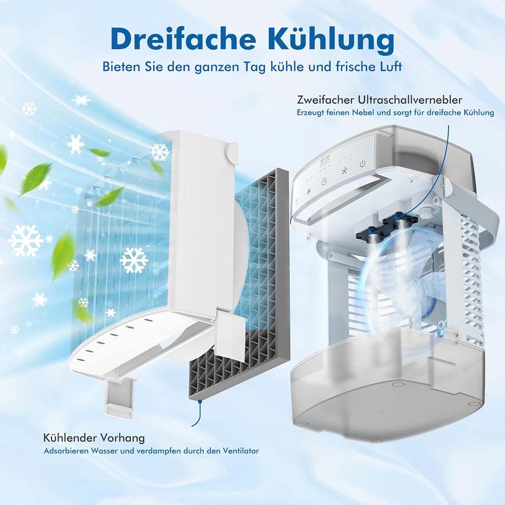 Sunicol Tischventilator Mobiles Klimagerät, 1600ml Wassertank, günstig online kaufen