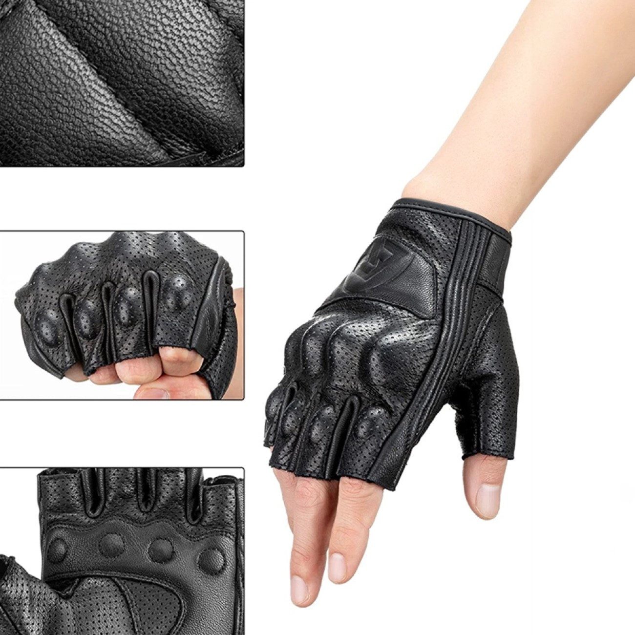 ROCKBROS Motorradhandschuhe in Schwarz aus Leder mit Knöchelprotektor