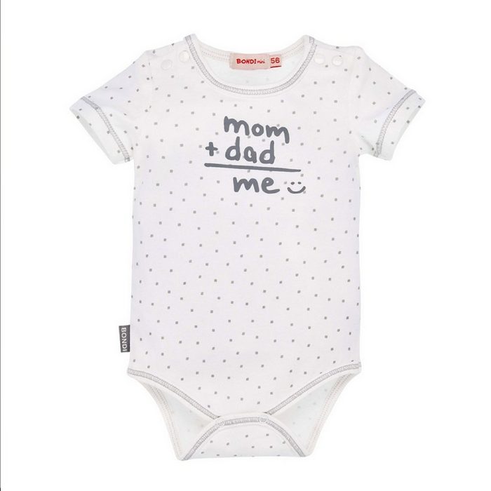 BONDI Kurzarmbody Baby Body "Mom+Dad=Me" weiss grau 93672 gepunktet Body mit Spruch mit lustigen Print