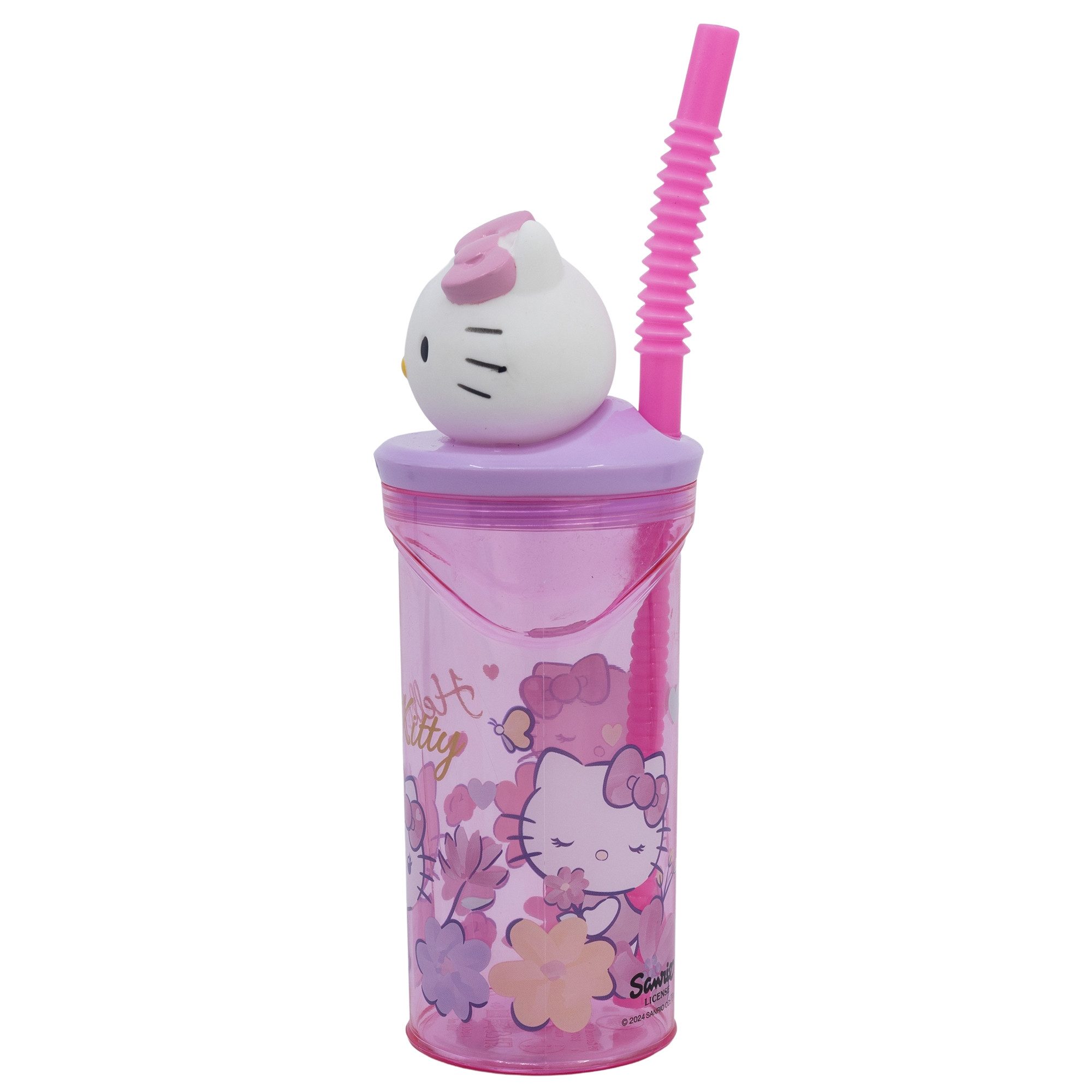 Hello Kitty Kinderbecher Hello Kitty 3D Figuren Kopf Kinder Becher Trinkbecher mit Halm 360 ml, BPA-Frei