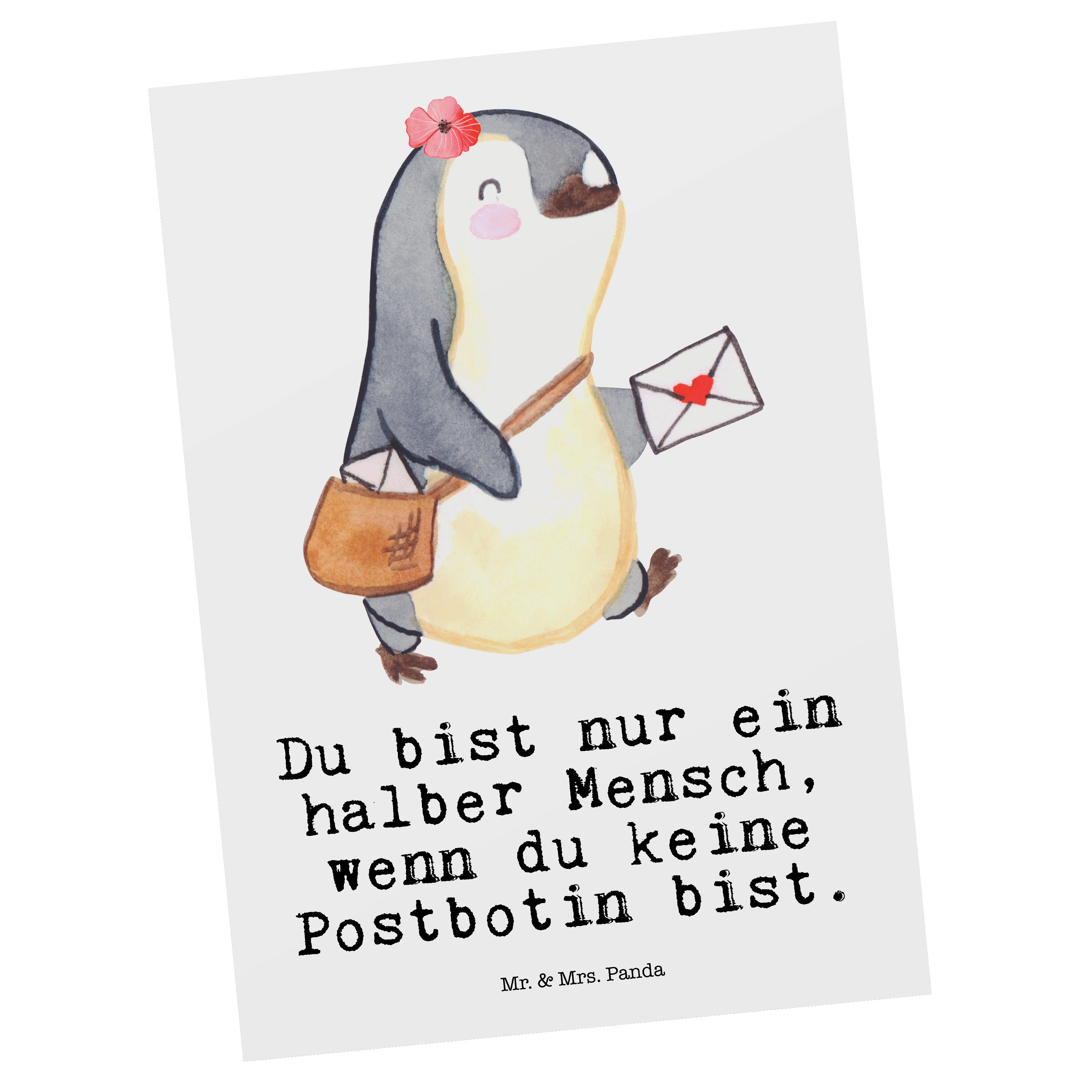 Mr. & Mrs. Panda Postkarte Postbotin mit Herz - Weiß - Geschenk, Postlerin, Geschenkkarte, Brief