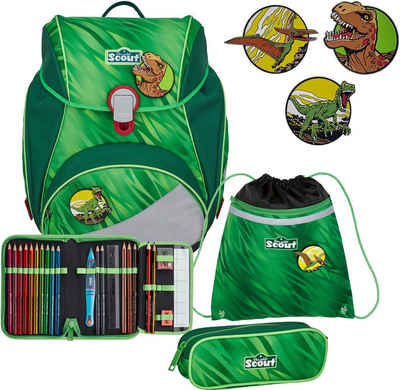 Scout Schulranzen Alpha - Green Rex (Set), mit 3 Funny Snaps; enthält recyceltes Material