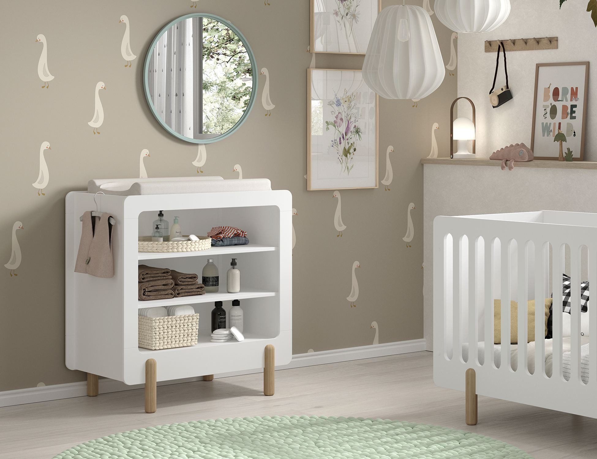 Babyzimmer-Komplettset SMILE Kinderzimmermöbel, Babybett, Regalschrank, Wickelkommode
