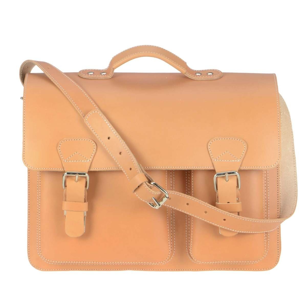 Ruitertassen Aktentasche Classic Adult, 40 cm Lehrertasche mit 2 Fächern, Schultasche, dickes rustikales Leder natur