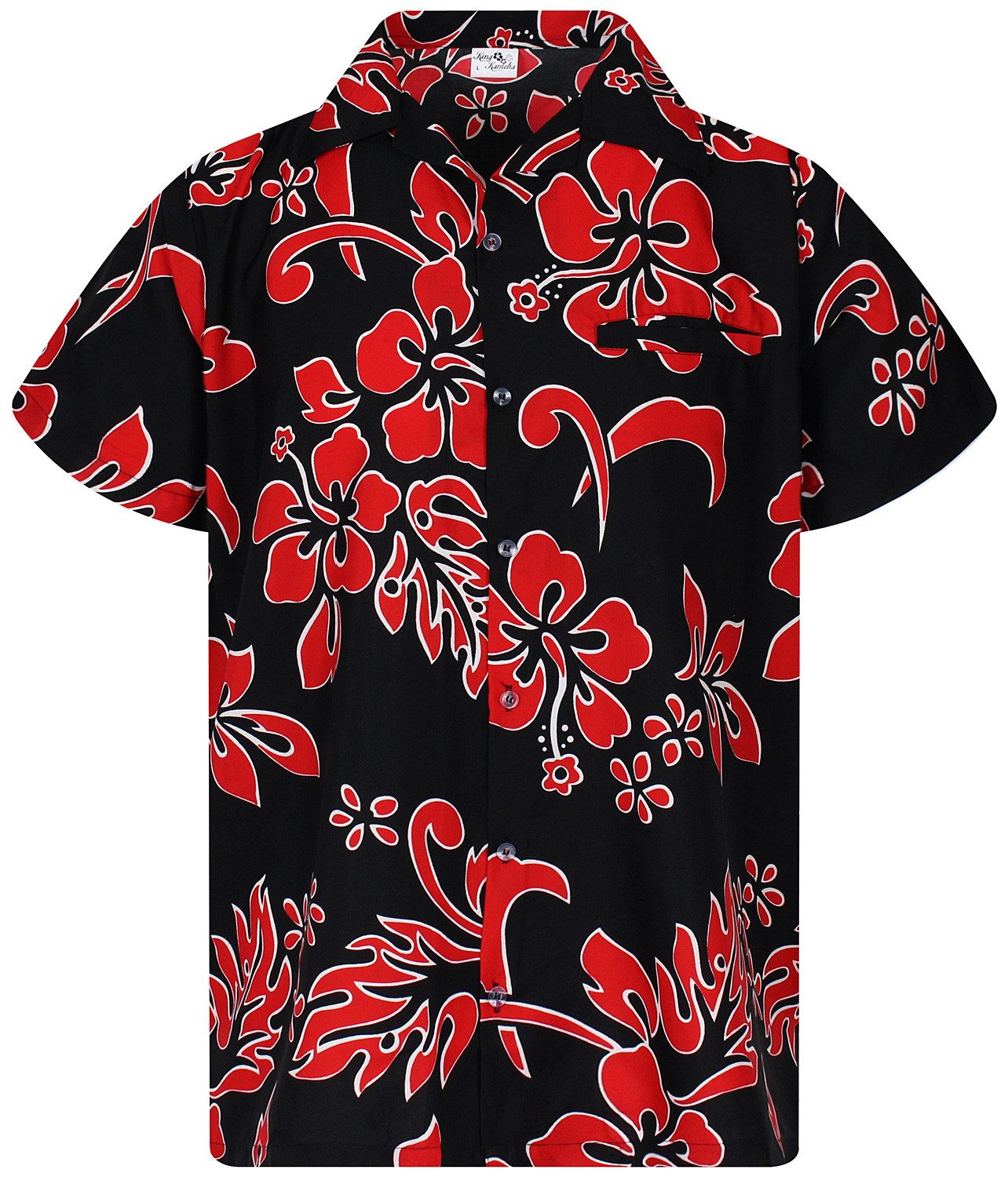 King Kameha Hawaiihemd "Hibiscus" Funky Hawaii-Hemd Herren Kurzarm Front-Tasche Stylish
