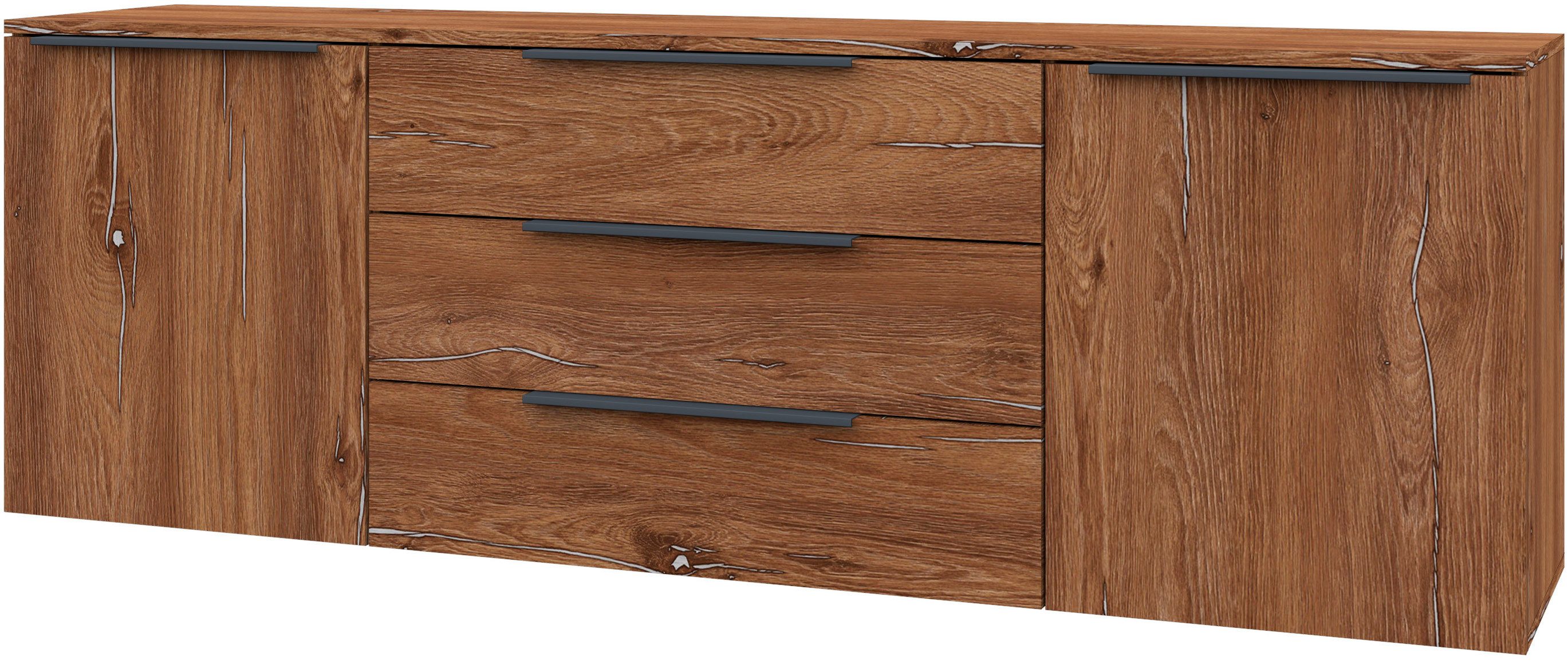 borchardt Möbel Sideboard Tom, Kommode Breite 166cm, hängend oder stehend mit Metallgriffen, 2 Türen 3 Schubkästen, verstellbare Einlegeböden