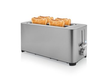 PRINCESS Toaster, 2 lange Schlitze, 1400 W, 4 Scheiben Edelstahl Toastmaschine Toster schmal mit Brötchenaufsatz