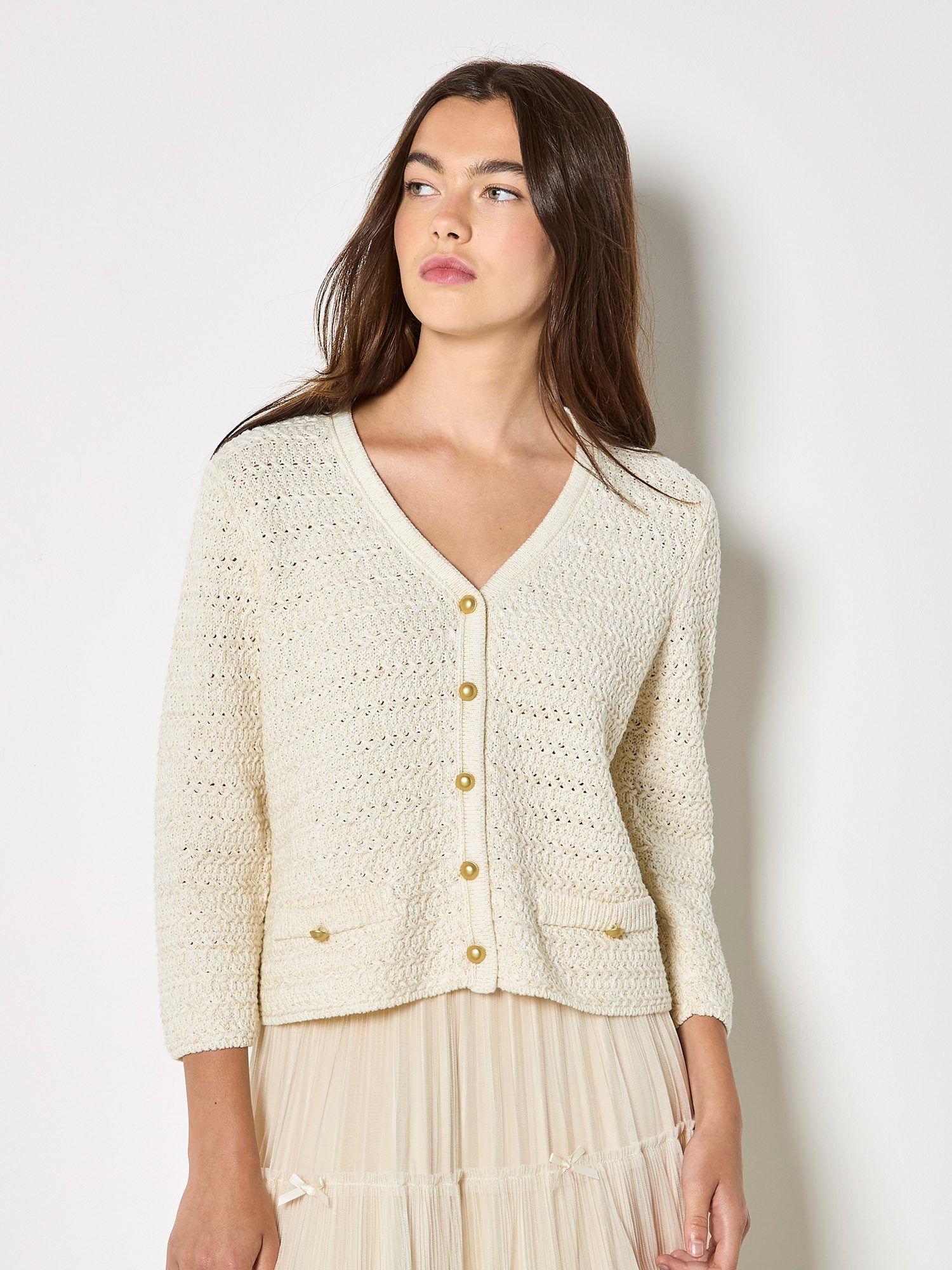 Apricot Cardigan Schimmernder Baumwollcardigan mit dekorativen Knöpfen – Bild 3 von 5