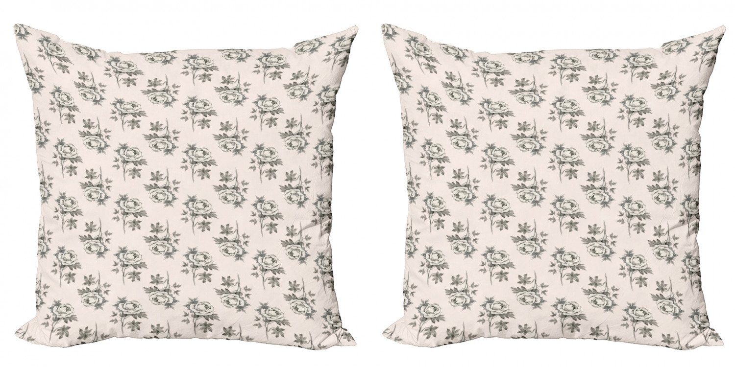 Kissenbezüge Modern Accent Doppelseitiger Digitaldruck, Abakuhaus (2 Stück), Blumen Hand gezeichnet Romantische Rose