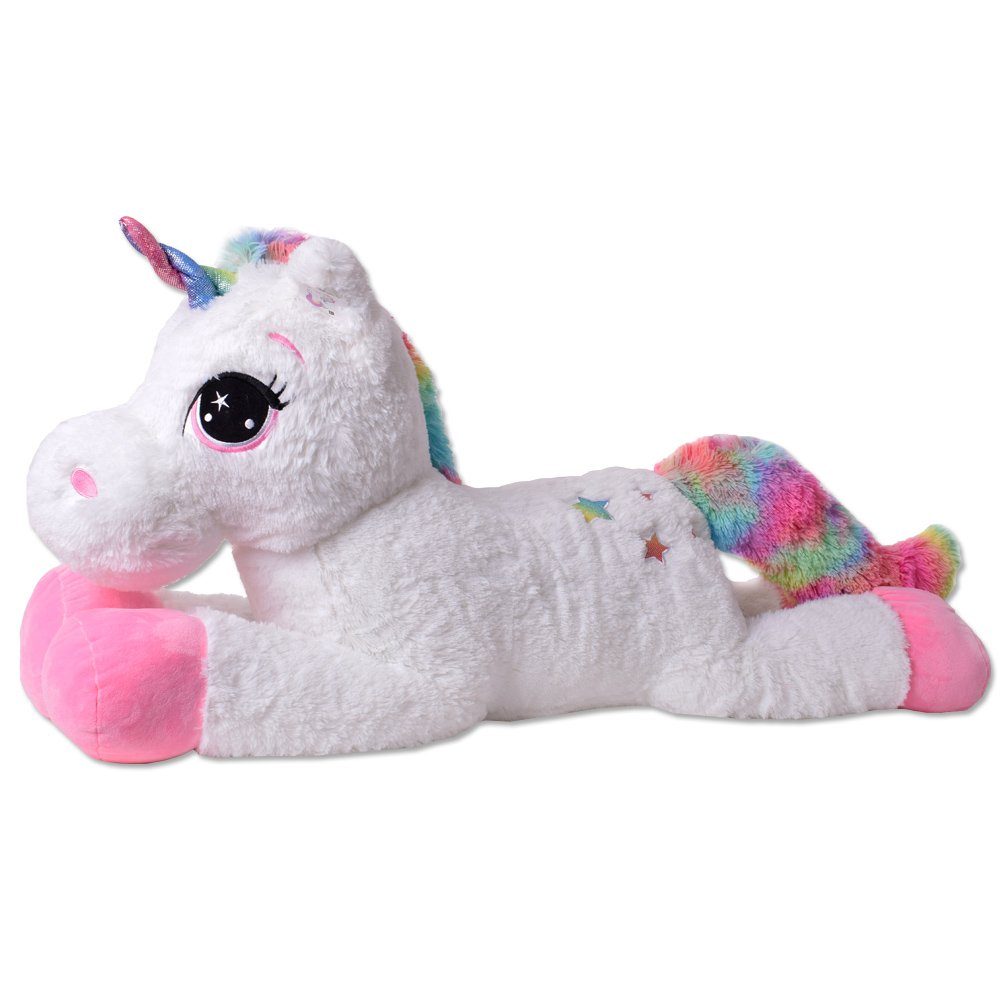 TE-Trend Kuscheltier Einhorn 110 cm XXL Plüschtier Stofftier Unicorn, mit Regenbogen Design Elementen