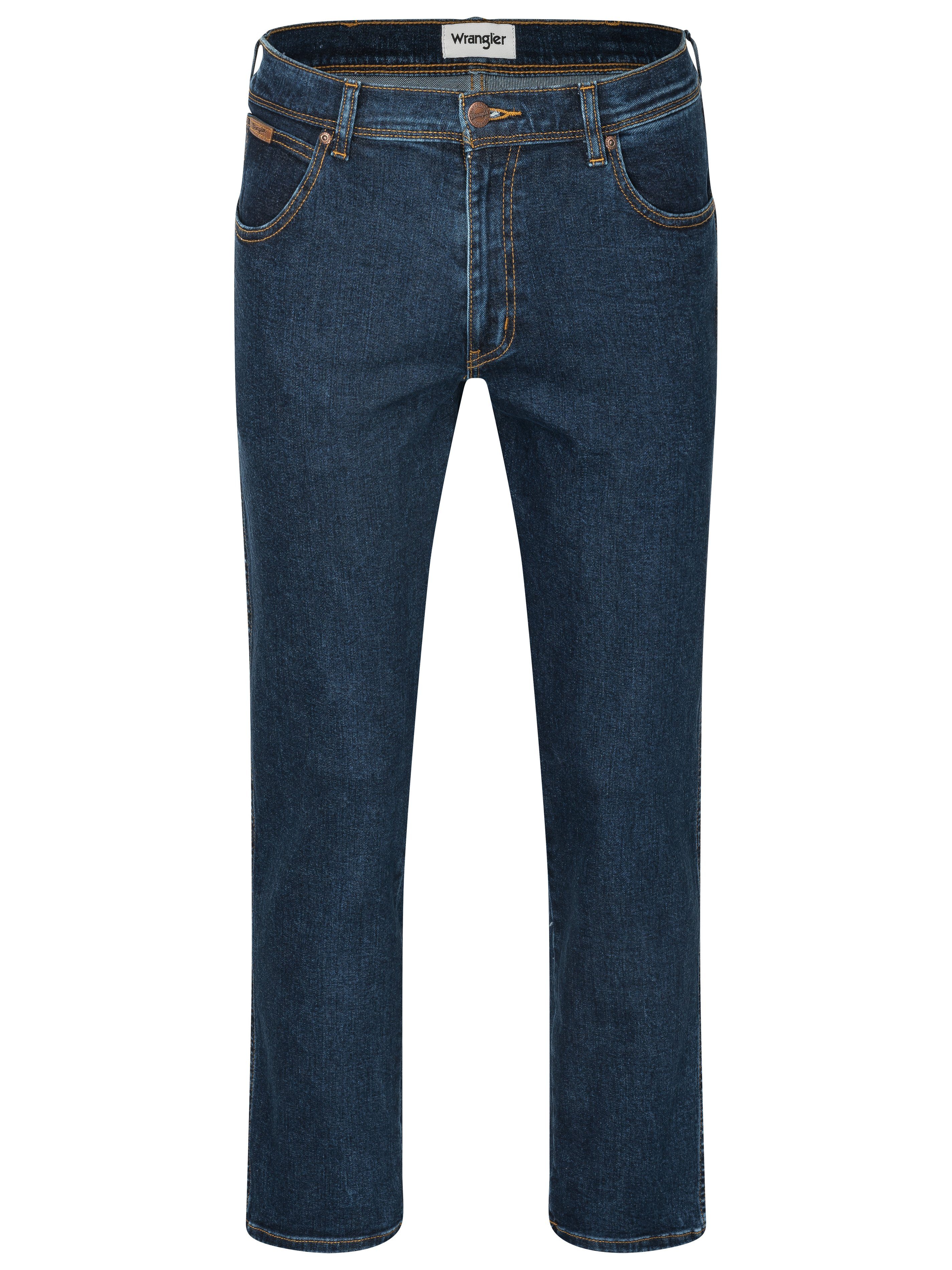 Stretch schwarzer Jeans Gürtel Authentic Wrangler Darkstone Straight mit Straight-Jeans Gürtel Herrenjeans Texas +