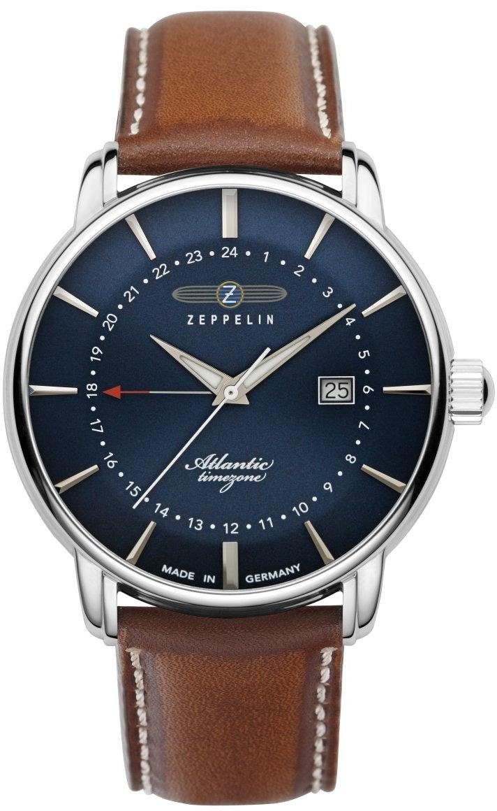 ZEPPELIN Quarzuhr Atlantic Timezone 8442-3, Armbanduhr, Herrenuhr, Made in Germany, Lederarmband
