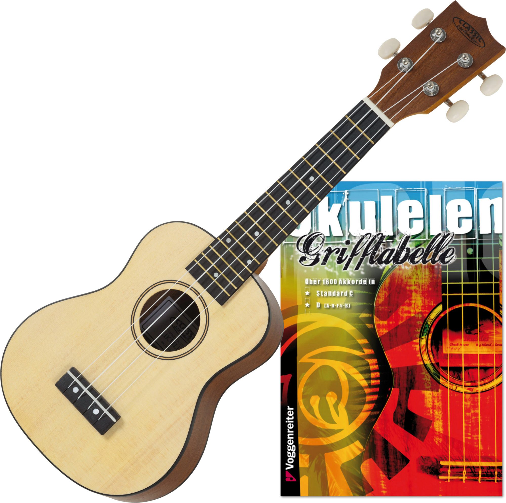 Classic Cantabile Ukulele “Natur”, Sopranukulele, Spar-Set, inkl. Grifftabelle, Aus hochwertigen Tonhölzern gefertigt
