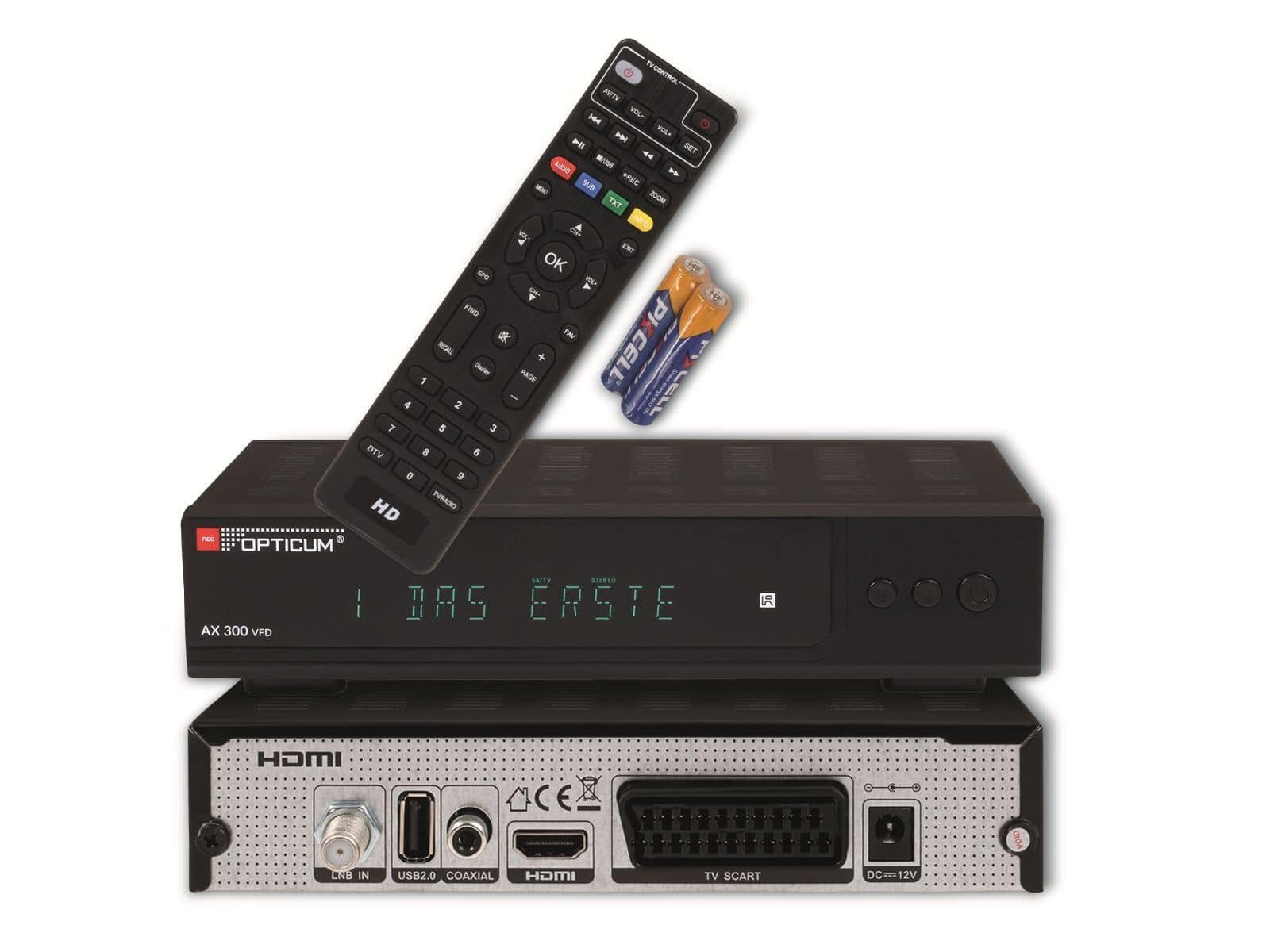 RED OPTICUM RED OPTICUM DVB-S2 HDTV-Receiver AX 300 VFD, mit Satellitenreceiver