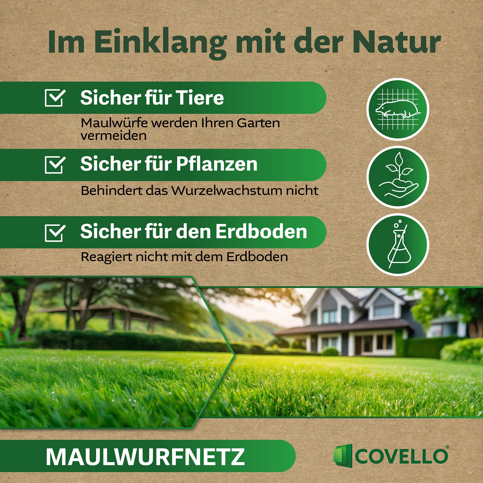 Covello Maulwurfgitter Maulwurfnetz Classic Line 25g/m² Maulwurfschutz Laubschutznetz, 5000x100x0,02 cm, 50m x 1m = 50m², Teichnetz Gartennetz Vogelschutznetz Wühlmausschutz Maulwurfsperre, verschiedene Längen und Breiten wählbar