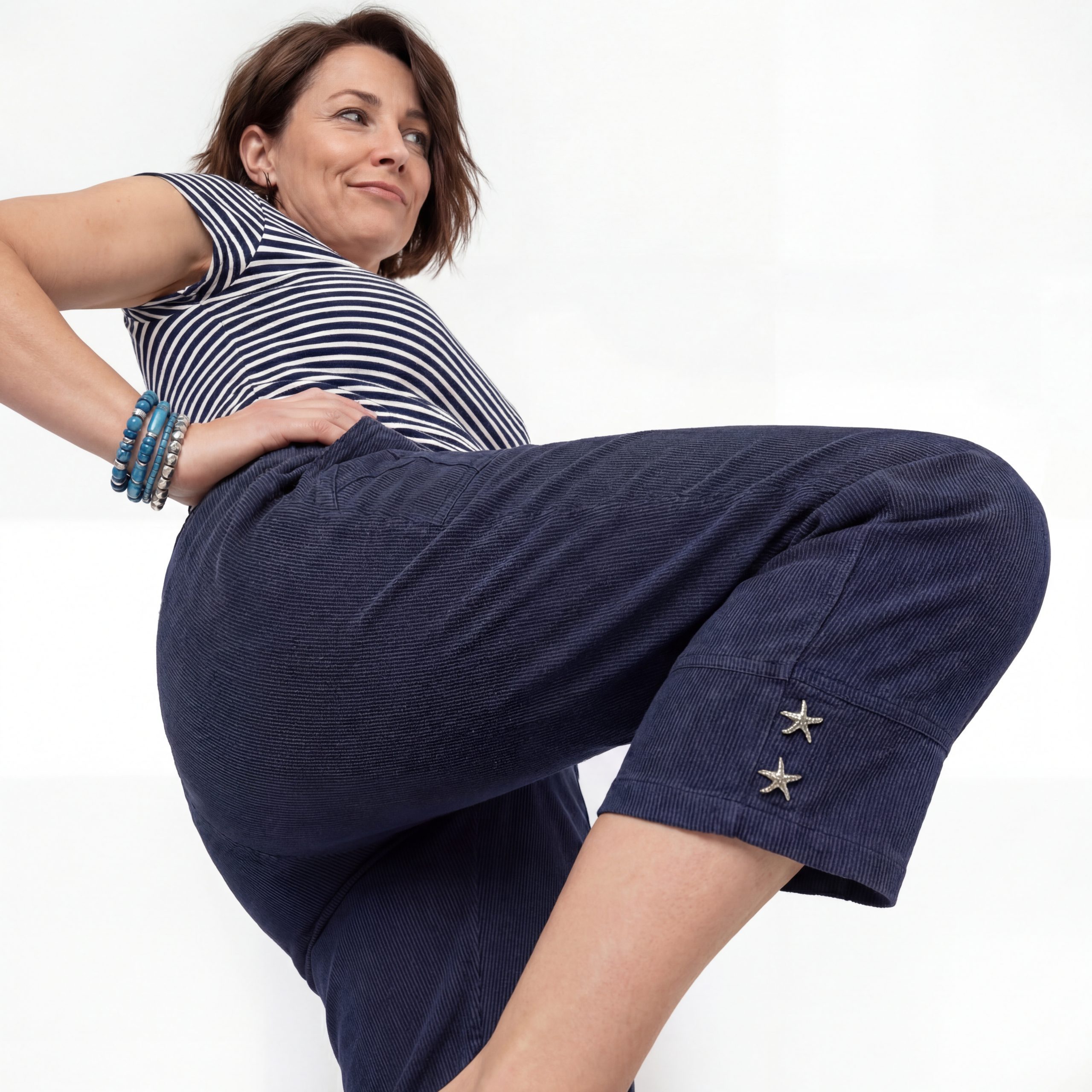 OriginalYou Caprihose Damen Stretch Hose Kurze Sommerhose mit Nadelstreifen mit elastischem Bund, auch in großen Größen erhältlich 36-50