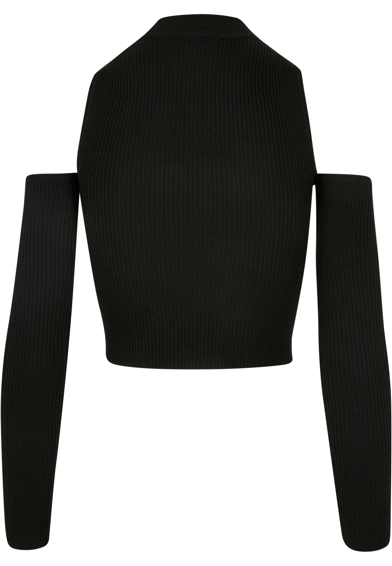 URBAN CLASSICS Knit Damen Longsleeve Ladies Rib Cut black (1-tlg) Sleeve Out Sweater