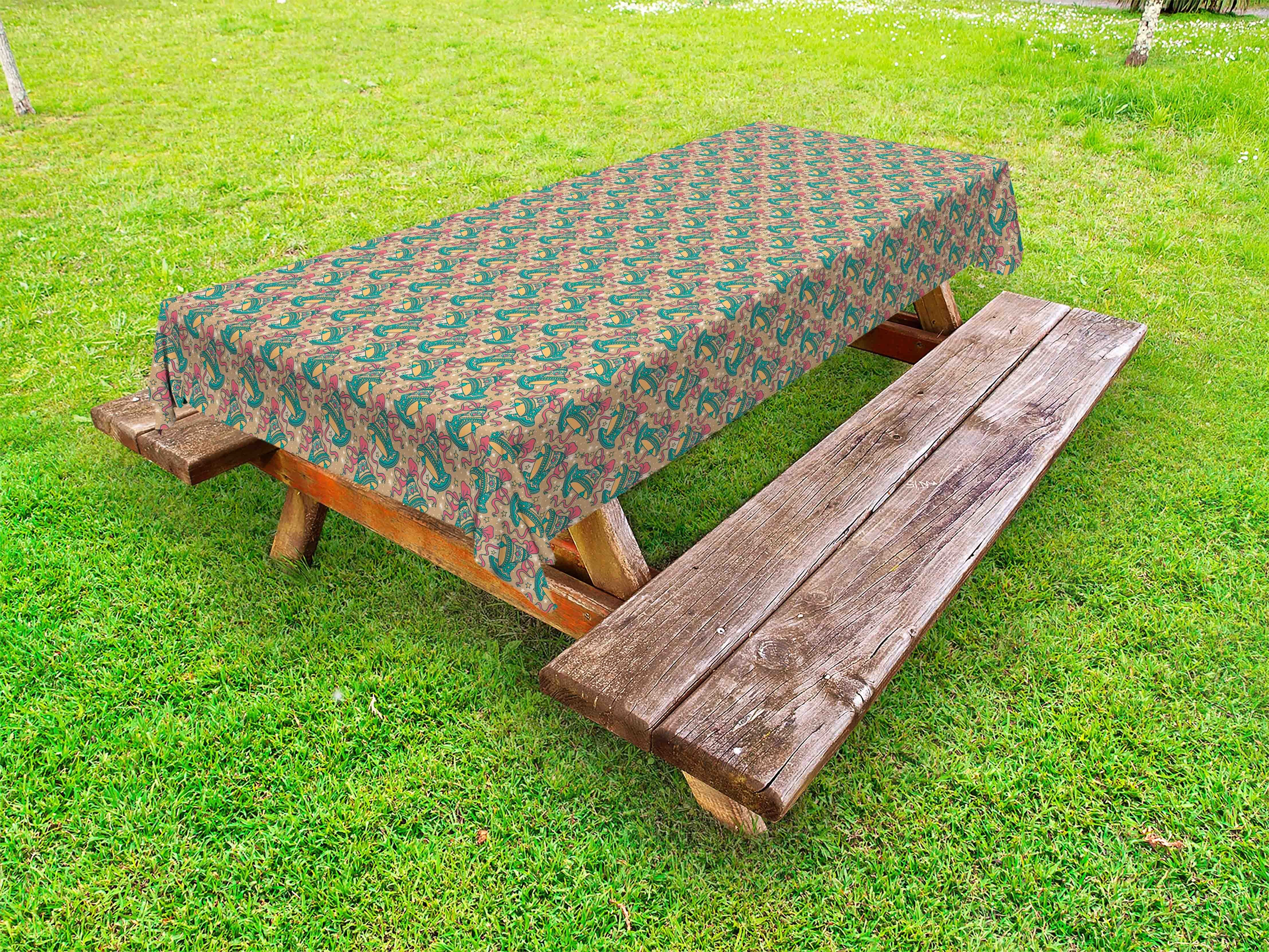 Picknick-Tischdecke, Weihnachten Tischdecke Ribbons waschbare mit Bell Abakuhaus dekorative Noel