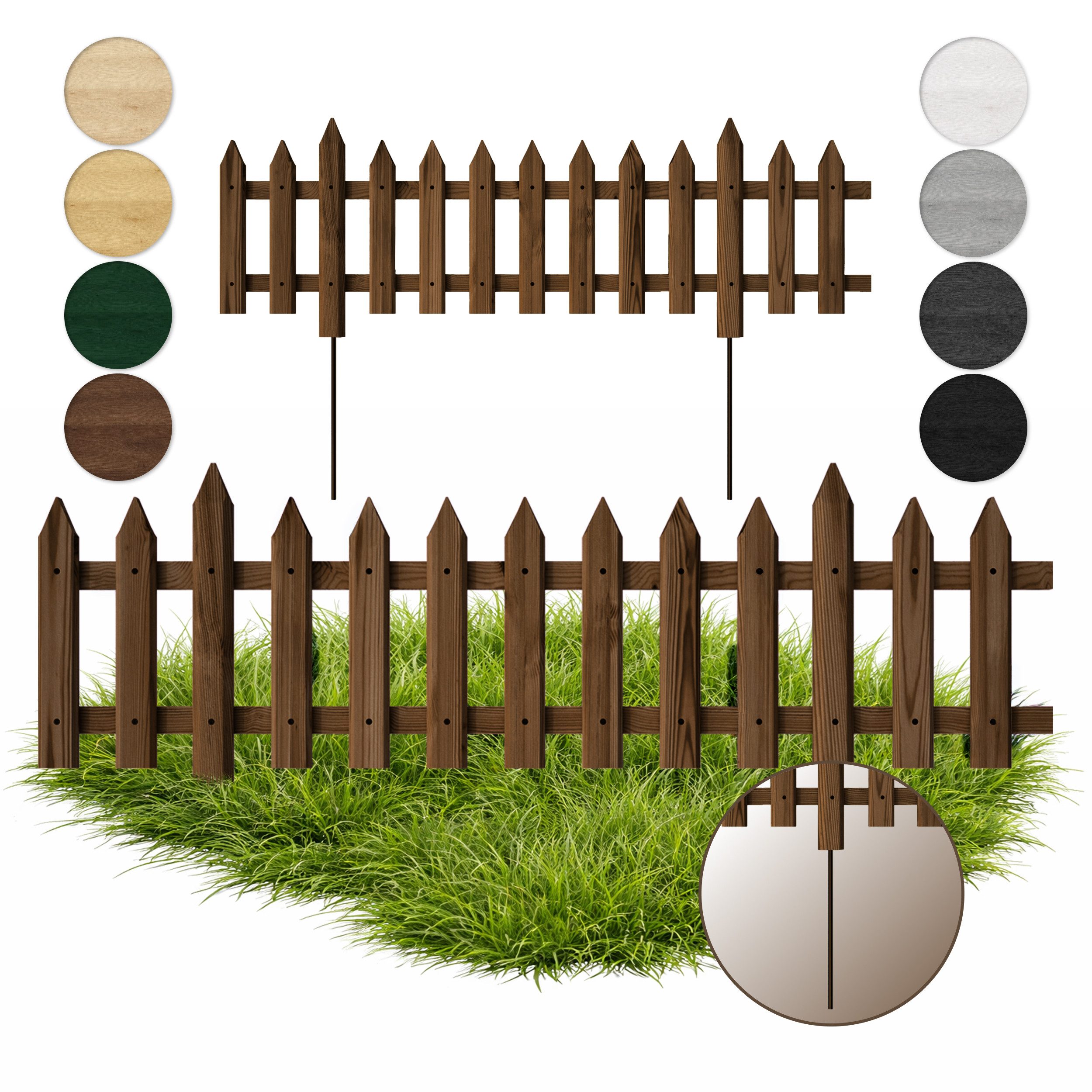 Floranica Zierzaun Vorgartenzaun Steckzaun Gartenzaun Zierzaun Lattenzaun Friesenzaun, (20 x 100 cm, 1-St., Braun), Blummen Beeten Zaun aus Holz mit Metalpfosten, Beetabgrenzung