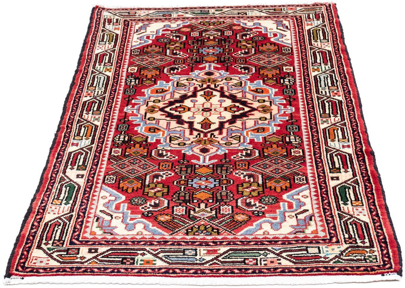 Wollteppich Hosseinabad Medaillon Rosso chiaro 125 x 80 cm, morgenland, rechteckig, Höhe: 10 mm, Handgeknüpft | Kurzflor-Teppiche