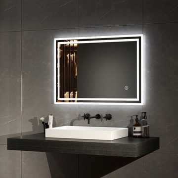 EMKE Badspiegel LED Badezimmerspiegel mit Beleuchtung Lichtspiegel IP44 (Modell 4, Touch-schalter), Kaltweißlicht Beschlagfrei Helligkeit einstellbar Memory Funktion