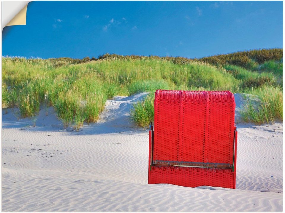 Artland Wandbild Roter Strandkorb, Strand (1 St), als Leinwandbild,  Wandaufkleber oder Poster in versch. Größen