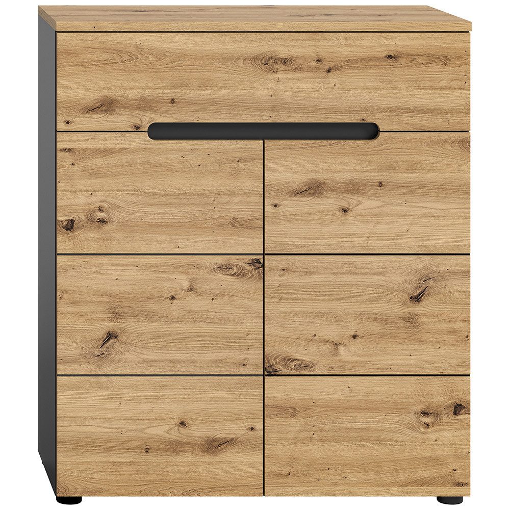 Lomadox Schuhkommode CORTONA-158, Schuhschrank Garderobenschrank Flurschrank modern in grau und Eiche