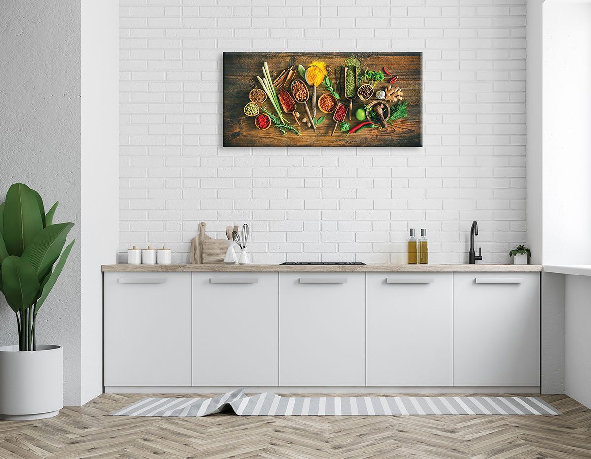Levandeo® Leinwandbild, XXL Wandbild 115x55cm Leinwand Bild Kräuter Gewürze günstig online kaufen
