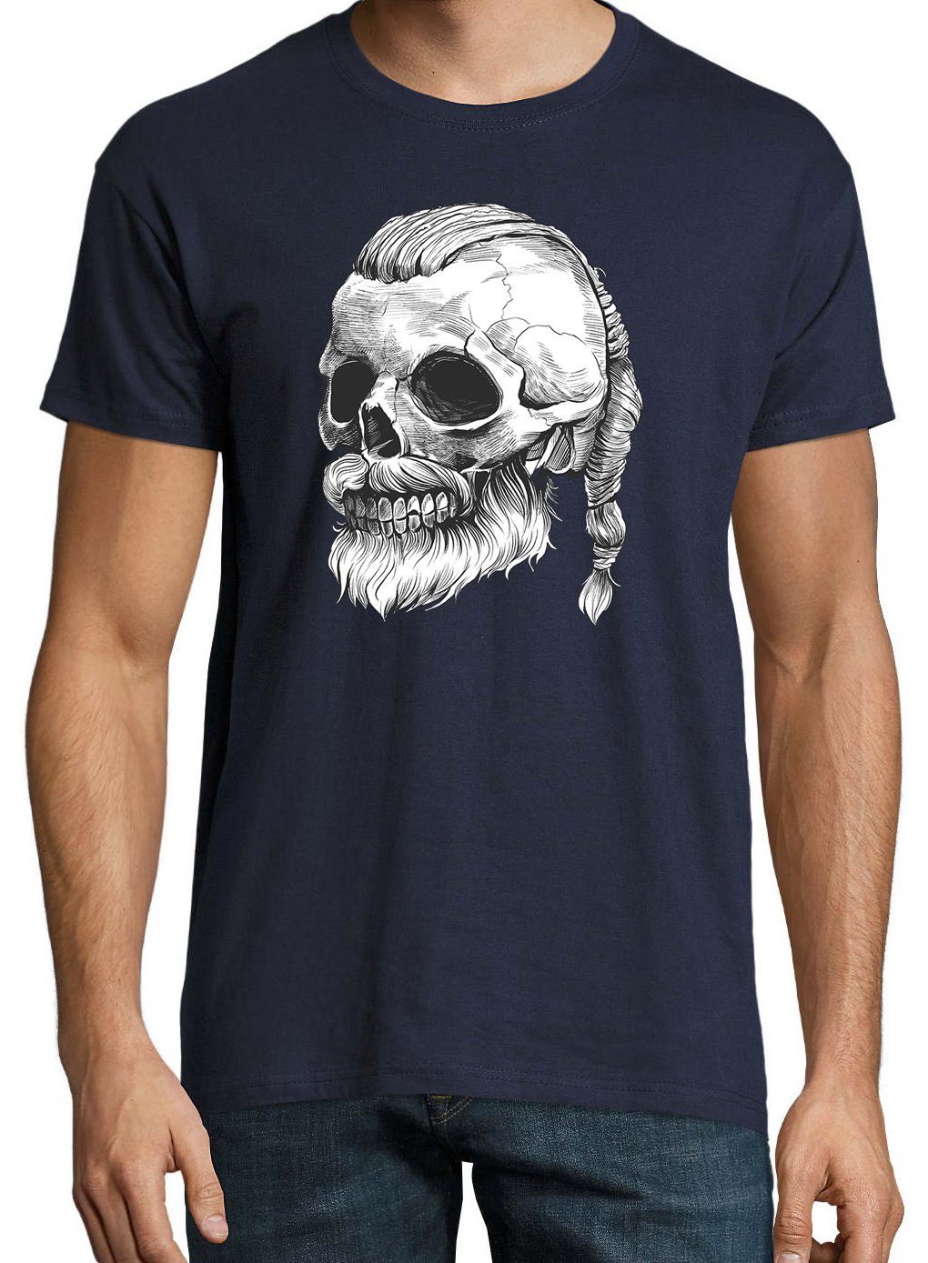 Youth Shirt Frontprint mit Herren Totenkopf T-Shirt trendigem Navyblau Designz Schädel Viking