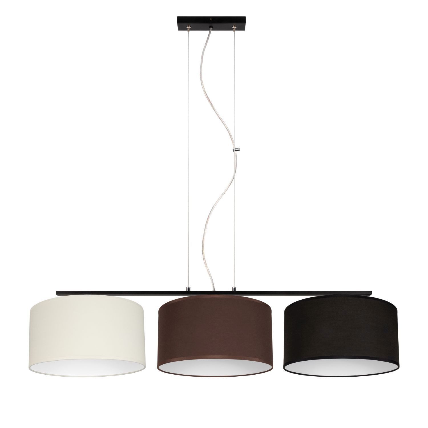 Licht-Erlebnisse Pendelleuchte BIRNO, ohne Leuchtmittel, Stoff Metall H: max. 100 cm Schwarz Ecru Braun E27 3-flammig länglich