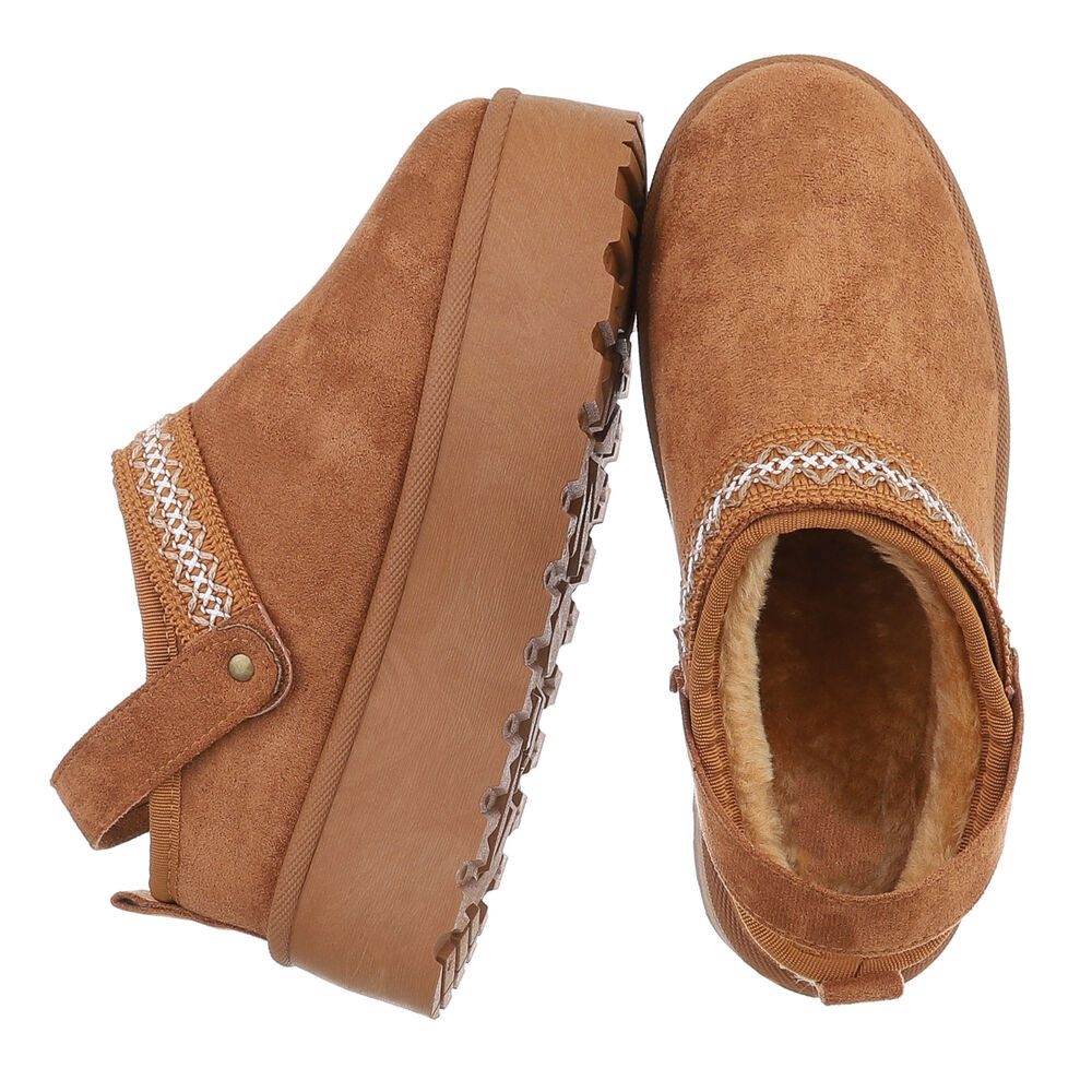 Ital-Design Bequeme Freizeitschuhe mit Riemen für Damen Snowboots (90169599) Flach Stiefeletten in Camel
