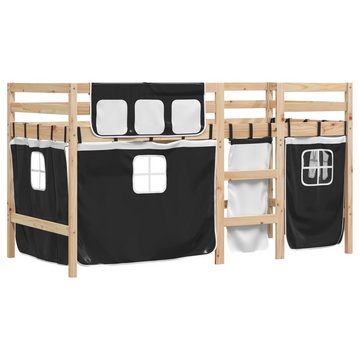 vidaXL Bett Kinderhochbett mit Vorhängen Weiß Schwarz 90x200 cm Kiefernholz