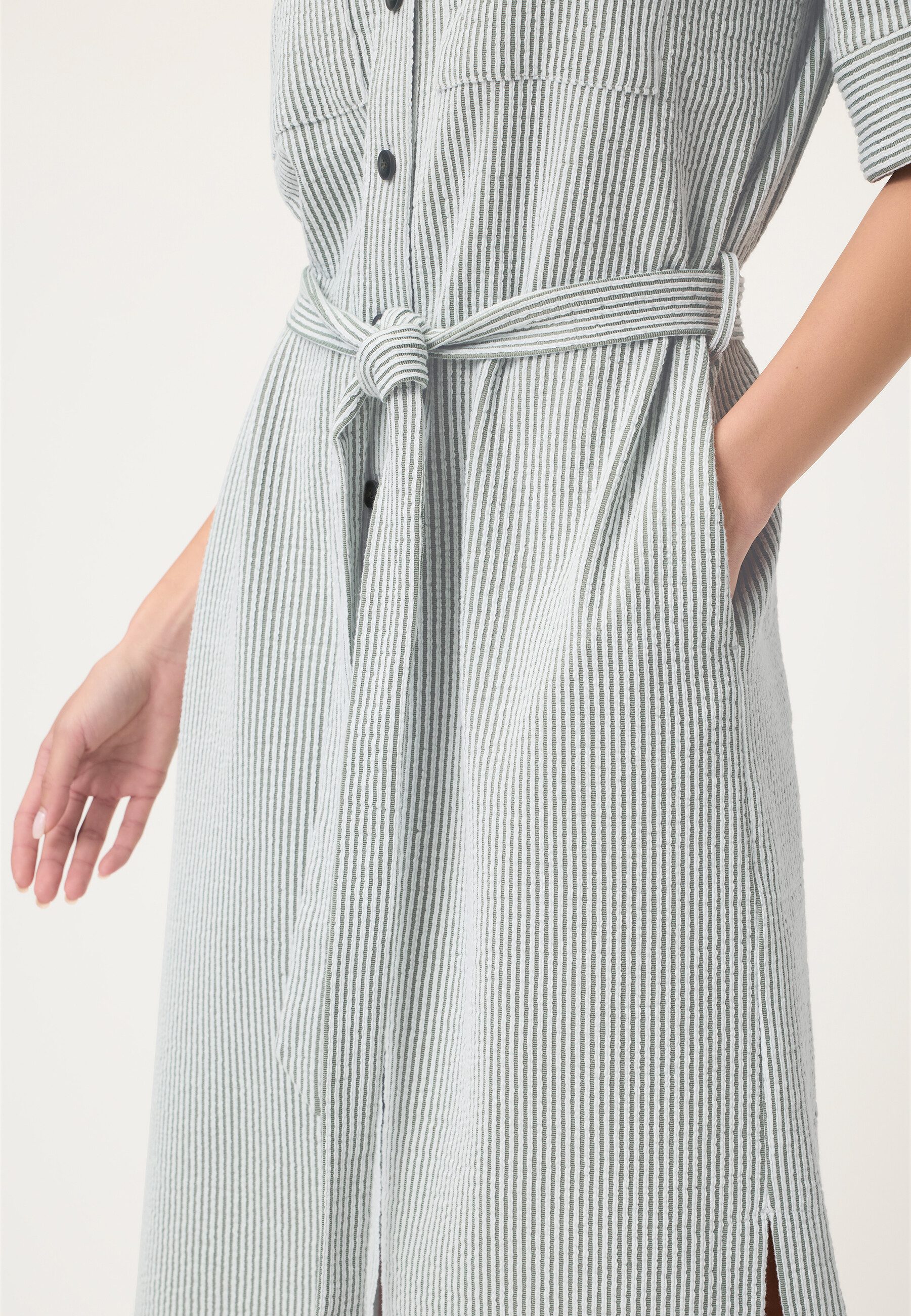 Olsen Midikleid mit Streifen und 1/3-Ärmel