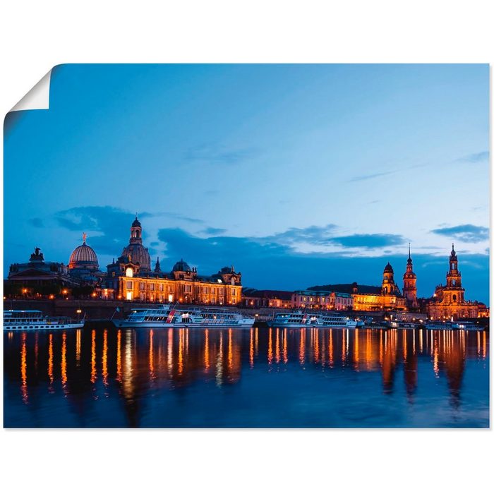 Artland Wandbild Dresden Silhouette blaue Stunde Deutschland (1 St) als Leinwandbild Wandaufkleber oder Poster in versch. Größen