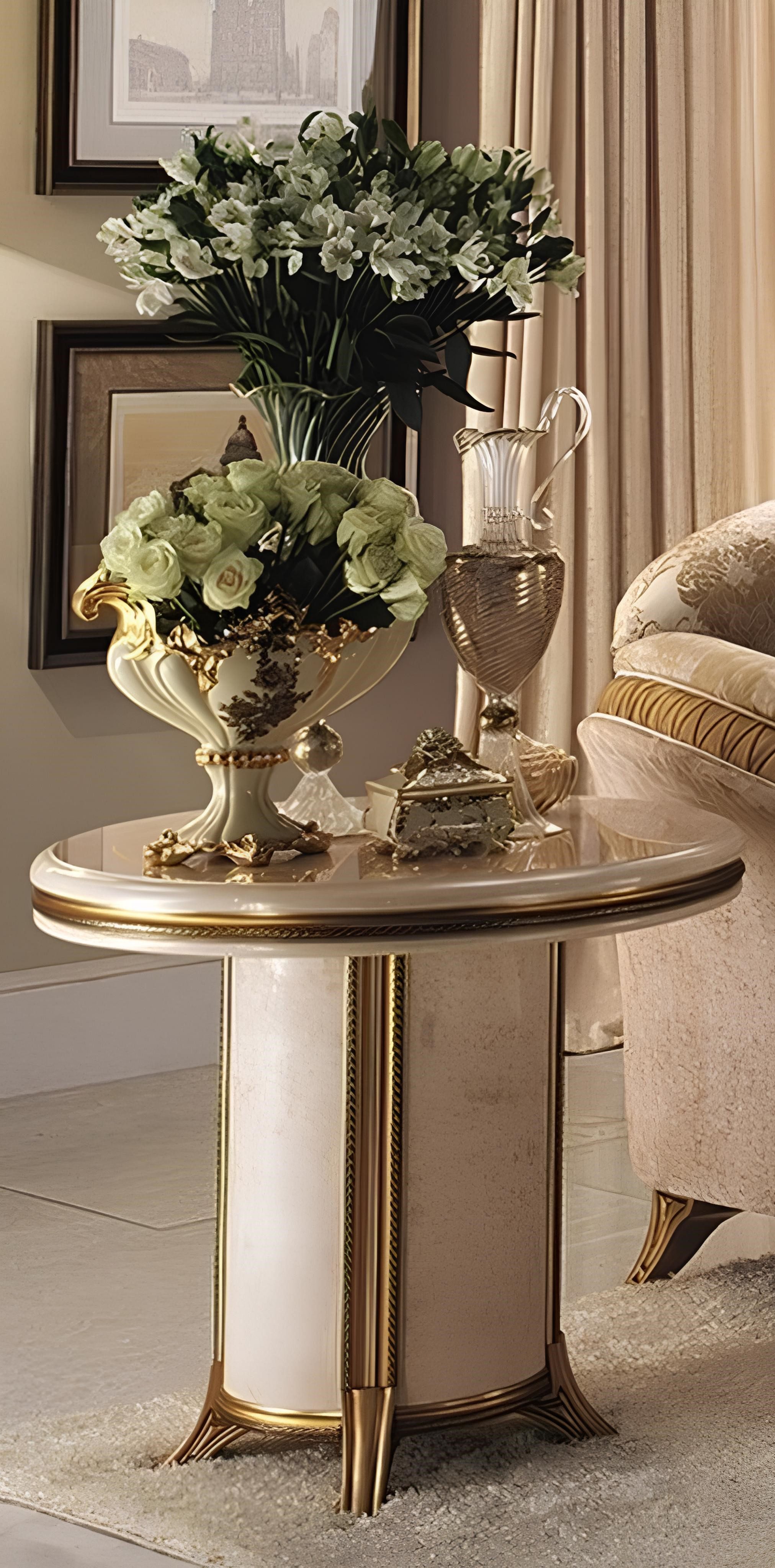 Xlmoebel Beistelltisch Traditionelles Art Deco Beige Holz Rund Tisch Wohnzimmer Deko (1-St., Beistelltisch), Hergestellt in Europa