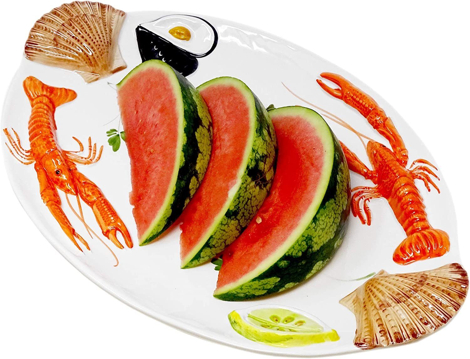 Lashuma Servierplatte Meeresfrüchte, Keramik, (1-tlg., 50 x 32 cm), Handgemachter Fischteller oval mit Relief Dekor