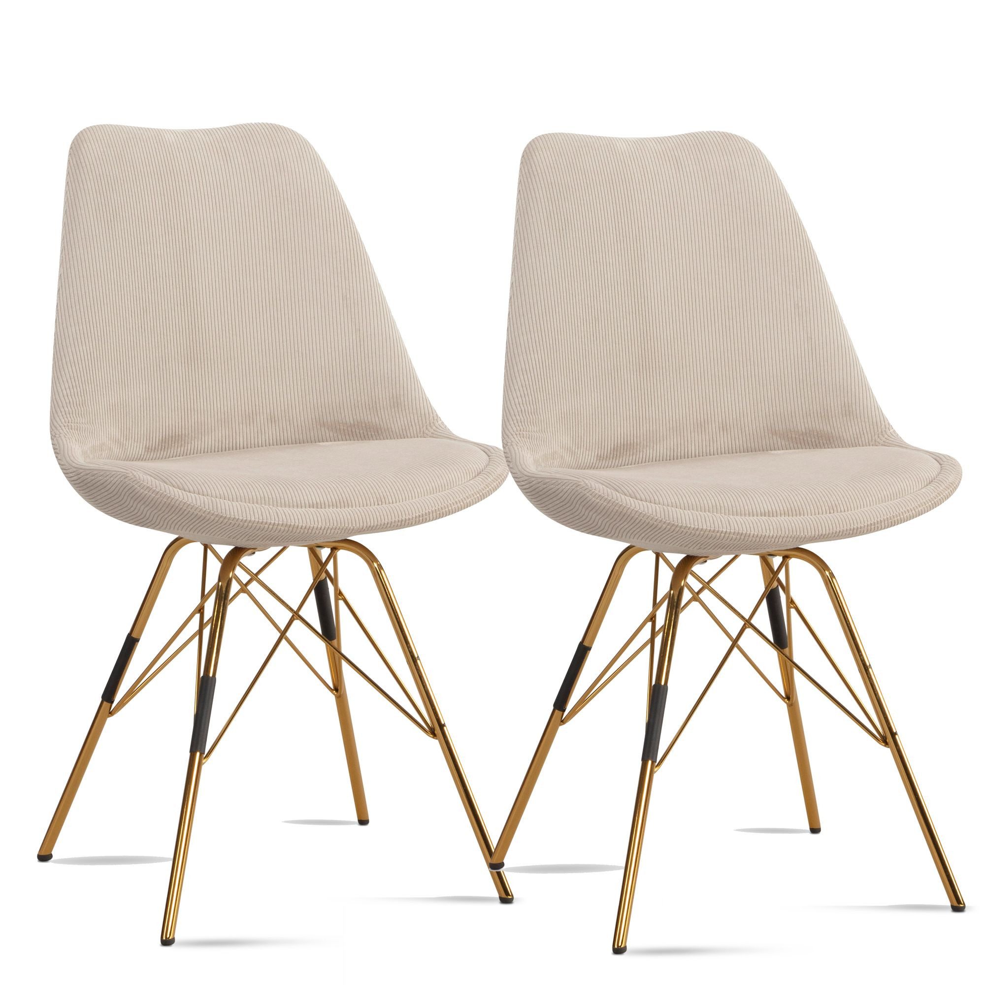 Esszimmerstuhl Esszimmerstuhl 2er Set Cara-Stoff Beige Küchenstuhl mit goldenen