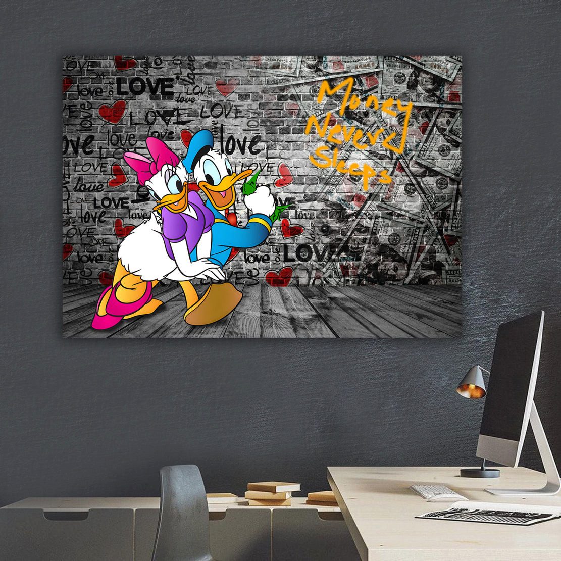 Artedinoi Leinwandbild Donald & Daisy Pop Art Wandbild Leinwandbild Deko Kunst XL, Verliebtes Comic-Enten-Paar