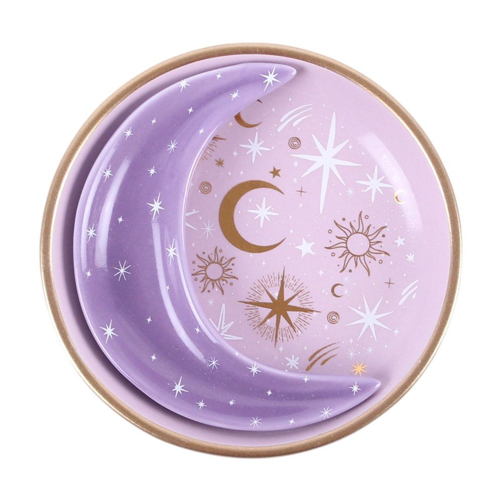 Something Different Dekoschale Celestial Moon & Stars Keramik-Schmuckschalen-Set – Flieder & Gold