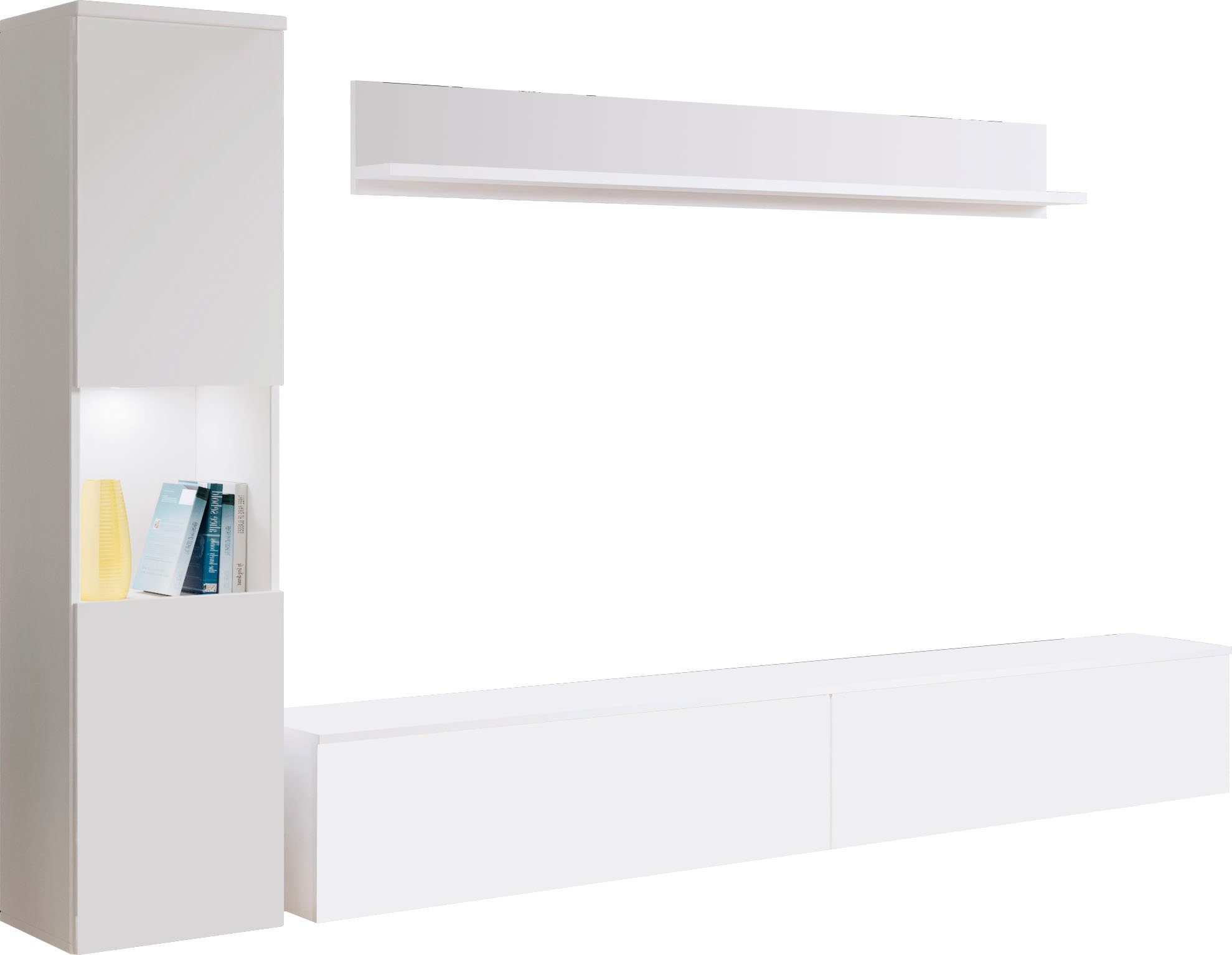 INOSIGN Wohnwand PARIS, Vitrine Türanschlag links/rechts wechselbar, (Komplett-Set, 3-St), grifflose Design, stehend und hängend montierbar
