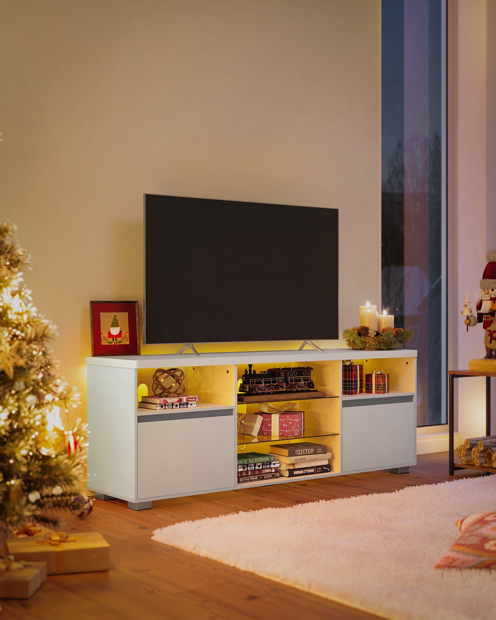 VASAGLE TV-Schrank Fernsehtisch mit LED-Beleuchtung, 2 Schränke, 160 cm günstig online kaufen