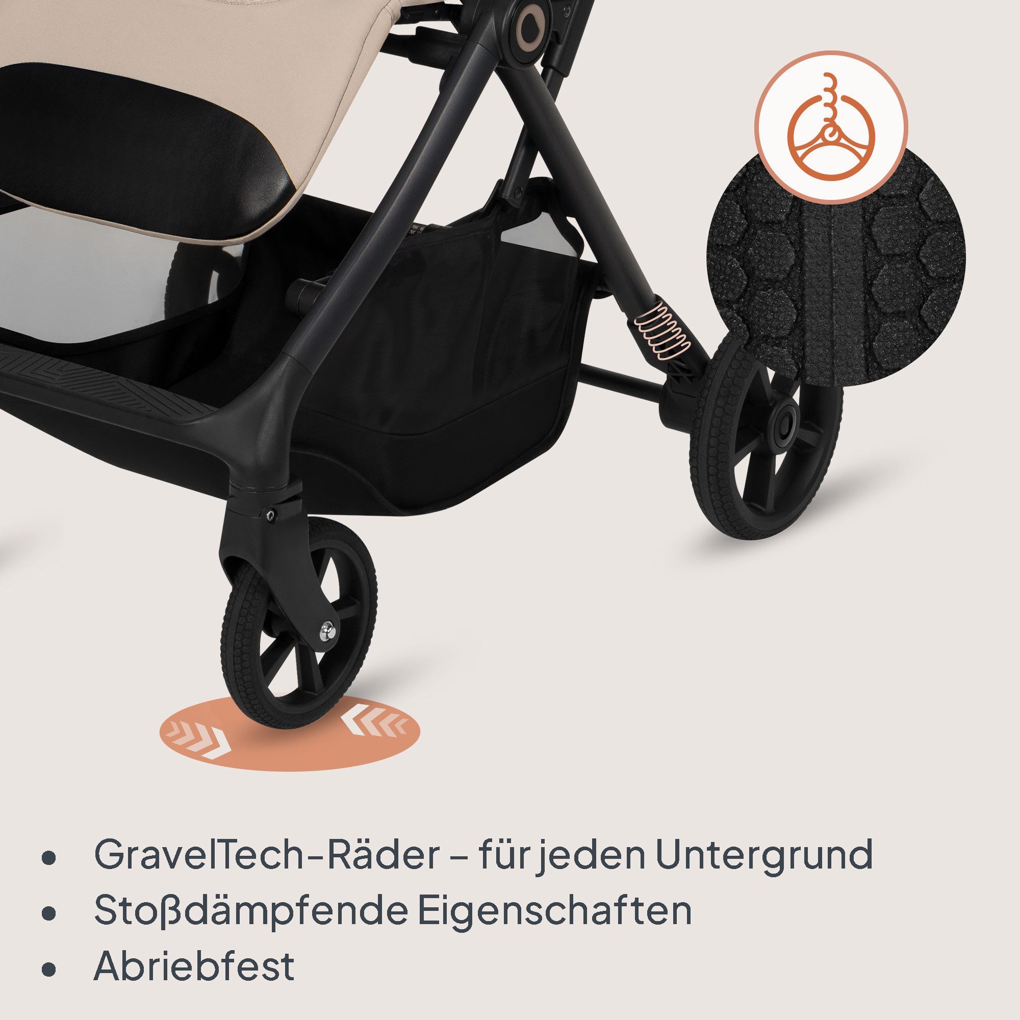 lionelo Kinder-Buggy TANSI, (Set), GravelTech-Räder/Auto-Folding/92 cm Liege/inGrip/einhändig