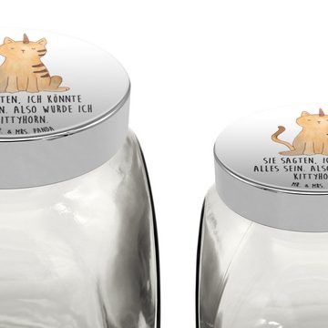 Mr. & Mrs. Panda Vorratsglas XL 2000ml Einhorn Katze - Weiß - Geschenk, Glasdose, Pegasus, Müslido, Premium Glas, (1-tlg), Hochwertiger Druck