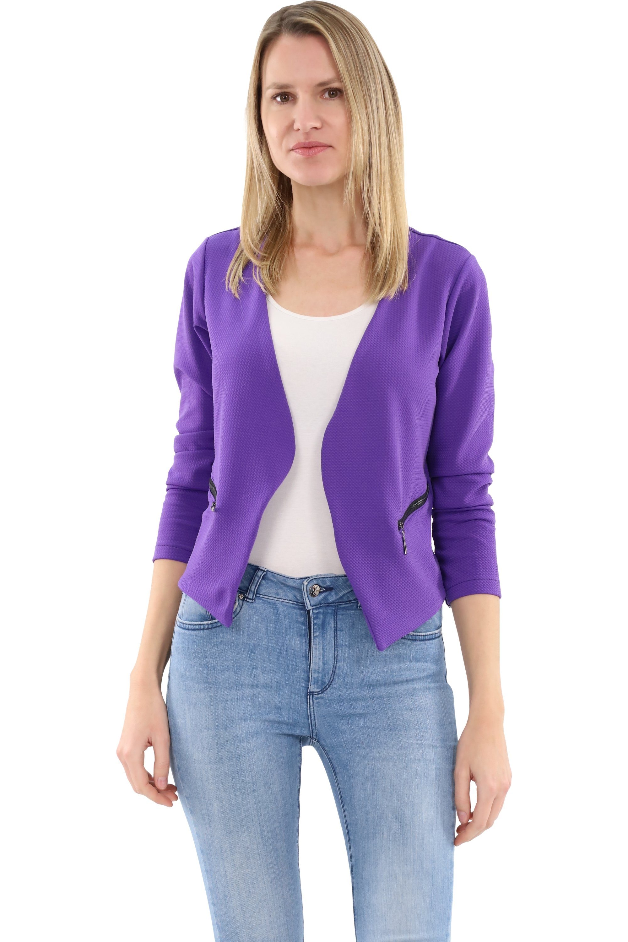 malito more than fashion Jackenblazer malito Damen Blazer ohne Kragen, Sakko im Basic Look, Kurzjacke mit Sweatblazer im Basic-Look