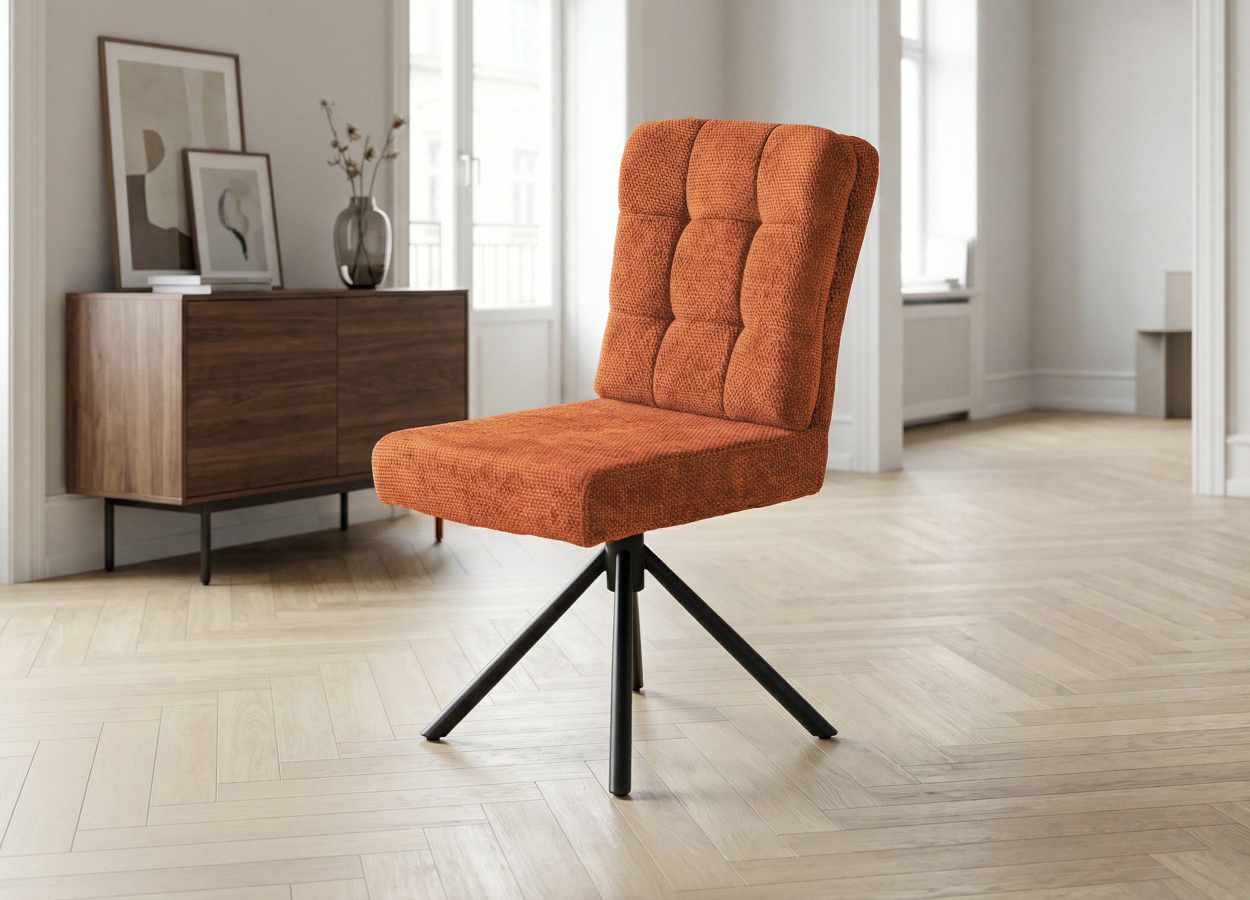 Massivart® Polsterstuhl drehbar, Esszimmerstuhl mit Wippfunktion und Taschenfederkern, »Hedia«, Chenille-Optik · Metallgestell schwarz · mit Nivellierung