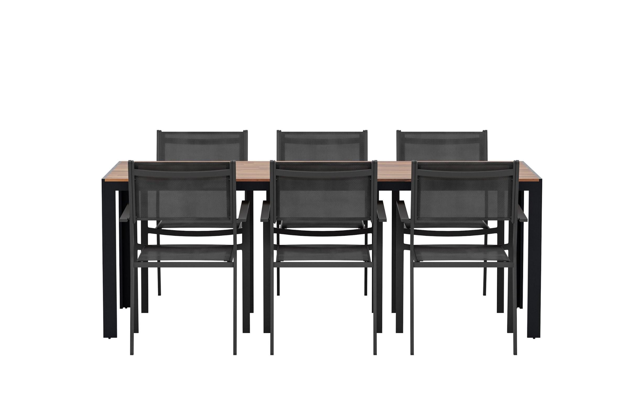 ebuy24 Garten-Essgruppe Bois Gartenset Tisch 90x200 cm Natur 6 Stühle schw, (7-tlg)