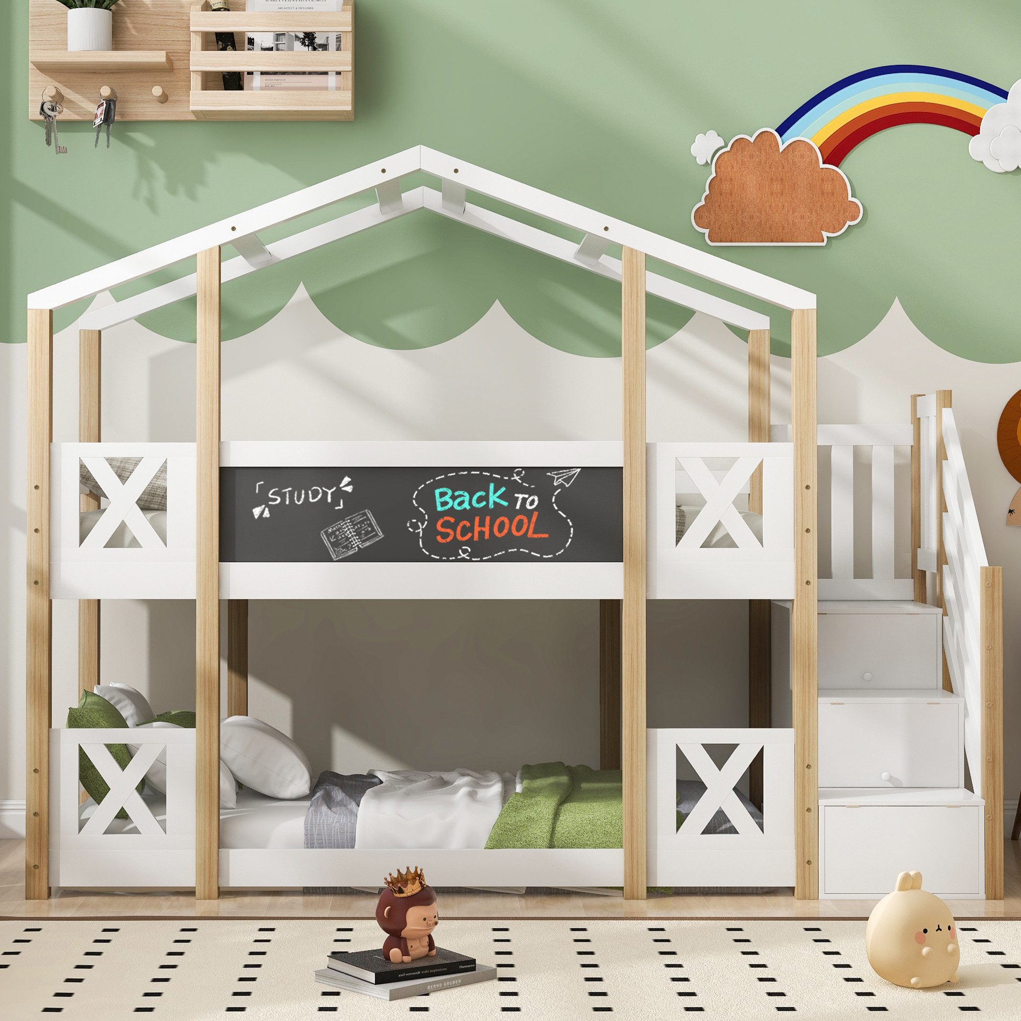 Merax Etagenbett, Kinderbett 90x200cm mit Treppe günstig online kaufen